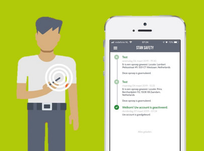 Getekende weergave van een man met een mobiele telefoon die de Stan app heeft geactiveerd